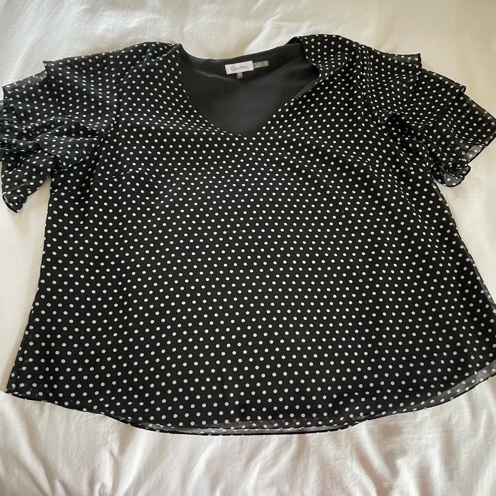 Calvin Klein polka dot flutter sleeve